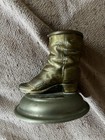 Rare Antique Brass Cowboy Boot Match Holder And Striker