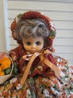 Vintage Handmade Crochet Bed Doll Autumn Leaves Pillow Blue Eyes Basket Rare