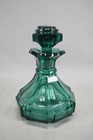 Bohemian Panel Cut Teal Green Victorian Glass Perfume   Cologne Bottle C  1840s