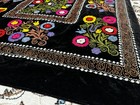Uzbek Suzani Style Embroidery Black Velvet Textile 200 X 120cm Wall Tapestry 