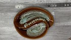 Vintage Mid-century Amoeba Shaped Atomic Drip Glaze Ashtray Brown   Turquoise