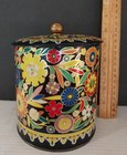 Vintage Daher Gilded Embossed Floral Decorated Tin Canister W  Lid England 5 