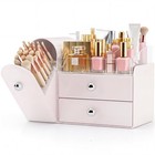 Makeup Organizer With Brush Holder - Stylish Pink Countertop Storage Solution