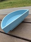 Vintage Mcm Turquoise Blue Ikebana Vase Half Moon Pedestal Planter