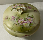 Vintage Trinket Dresser Powder Box Jar Floral Nippon Hand Painted Porcelain