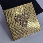 Vtg Mcm Volupte Usa Gold Tone Square Powder Compact Mirror Rhinestone Flowers