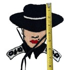 Vtg Punch Needle Sexy Lady Black Hat Cowboy Cowgirl Embroidery Patch Art Unique
