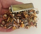 Vtg Mcm Brutalist Brass Pin Brooch Trembler Copper Wire Mesh Beads Artist Gold