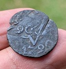 Rare     Error Double Struck 1790 Dutch Netherlands Voc 1 Duit Copper Coin_b155