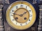 Antique 1800   s French 8 Day Polished Slate marble Mantle Clock W Roman Relief