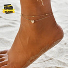Gold Ankle Bracelets For Women 14k Gold Plated Summer Beach Layering Rhinestone 