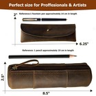 Leather Pencil Case Set -2pcs Full Grain Leather Zippered Pen Pouch Bag  Hand   