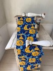 2 Yds Vintage French Wallpaper Roll Yellow Blue Roses Bold 1930s Graphic Floral