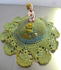 Vintage antique Hand Crocheted Pin Cushion Lady s Hat W  Half Doll