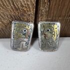 Vintage Taxco Modernist Hestor Sterling Silver Mixed Metales Inlay Earrings 16g