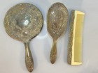 Vintage Vanity Set Silver Plate Hand Mirror Brush Comb 3 Piece Ornate Floral Set