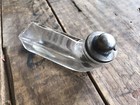 Rare Antique Fountain Pen Ink Bottle   Glass Wood   Brass Cap Unique Shape 