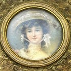 Antique French Gilt Jewelry Trinket Box W Portrait Miniature Hinged Belle   poque