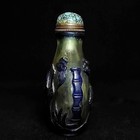3 Inch Chinese Old Beijing Glaze Carving Plants Crane Bird Statue Snuff Bottle