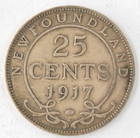 1917 Newfoundland Canada Ruler King George V  925 Fine Silver 25 Cent Coin Km 17