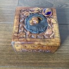 Vintage Wood Carved Toucan Bird Trinket Storage Treasure Box Hinged Blue Stone
