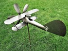 Heavy Duty Metal Bi Plane Airplane Spinner Propeller Yard Garden Stake Windmill