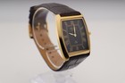 Vintage Seiko Barrel-tank Quartz Black Dial Men s Wrist Watch With Brown Strap