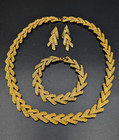 Vintage Gold-tone Textured Chevron Link Necklace  Bracelet And Earrings Set
