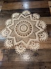 Vintage Handmade Crochet Doily Cream Cotton Lace Gold Round Table Topper Mat 19 