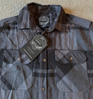 Nwt Angry Minnow Men s Hamm s Beer Plaid Flannel Shirt - Black gray - Size Large