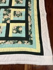 Handmade Christmas Quilt Green   White Poinsettias Ornaments Floral Throw 54x54   