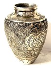 Antique Persian Middle East Silver Hand Chased Vase Birds Flowers  5    6 5 Oz  T