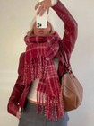Chunky Plaid Scarf Red White Checkered Oversized Tassel Blanket Wrap Shawl
