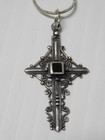 Vntage Mexican   Southwestern Sterling Silver Blk Onyx Cross Necklace Free Chain