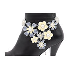 Women Silver Metal Boot Chain Bracelet Anklet Gray Flowers Shoe Charm Wedding