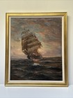 Angel Espoy Painting Nautical Seascape Sunset Evening Antique Famous Listed Oil