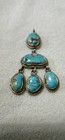 Vintage Navajo Wh Signed Turquoise Pendant Sterling Silver 3-stone Dangle