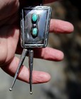 Gorgeous Old Pawn Navajo Handmade Sterling Silver   2 Turquoise Stones Bolo Tie