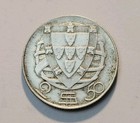 1944 Portugal 2 50 Escudos  Wwii Era Silver Ship Coin