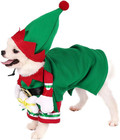 Dog Cat Christmas Elf Costume With Hat  Winter Fleece Pet Coat  Xmas Holiday Out