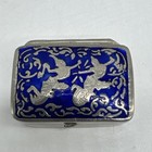 Vintage Siam Sterling Silver Enamel Pill Box Siamese Mythical  Dancers Blue