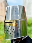 Medieval Knight Templar Helmet     Golden Cross Crusader Larp   Cosplay Armor