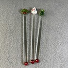 Hand Blown Glass Swizzle Sticks  Drink Stirs Lot Of 3 Vintage Clear Christmas
