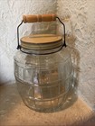 Vintage Duraglass  Large Barrel Glass Screw Top Pickle Jar Wire Wood Handle 