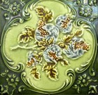 Antique Art Nouveau Majolica Fireplace Tile Green Floral Relief 6x6 C 1900