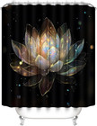 4 Pcs Shower Curtain Set Black Gold Lotus Bathroom Rugs Accessories With Hooks