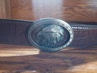 Men s Belt Sz 36-38 Brown Leather Click Ratchet Silver Eagle Belt Buckle