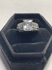 Silver Engagement Band Ring Square Moissanite Stone Three Row