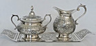 Fine Antique Solid Silver Persian Middle Eastern Milk Jug Sugar Bowl Tray 510g
