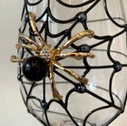 Gorgeous Halloween Jeweled Spider On Web With Pearl Wine Glass Set Of 2 New